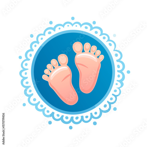 Blue baby feet badge - Baby shower announcement design, baby boy icon vector