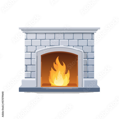 Brick Fireplace with Burning Fire Illustration