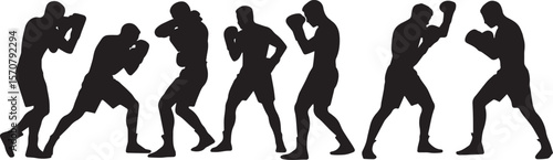 Boxer Silhouette Poses Collection in Fighting Stance vector