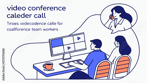 A digital illustration of a video conference call featuring a diverse team engaged in collaboration.