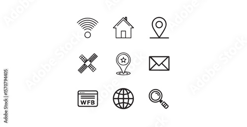 Collection of nine modern flat icons for web and mobile applications silhouette