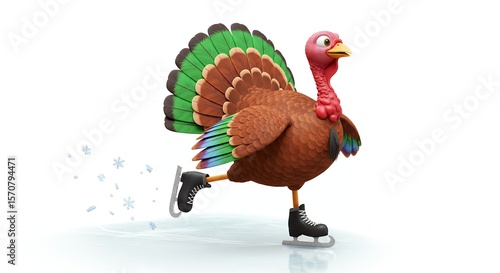 Cartoon turkey skating on ice