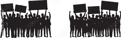 Protest Crowd Silhouette Holding Signs and Banners vector