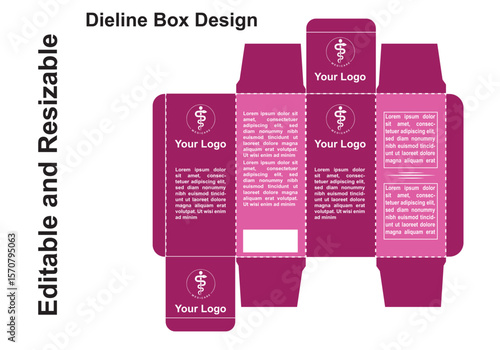 Pink box packaging design with medical logo and text vector