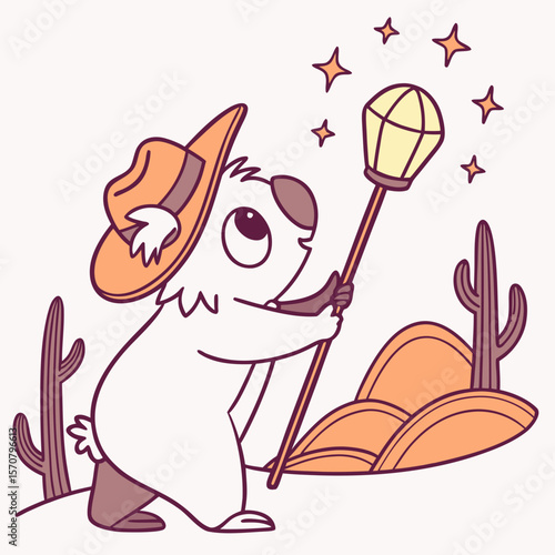 Bashful Koala bear with with a magic wand, set in a charming Desert sunset theme – Sundown Glow color vector art