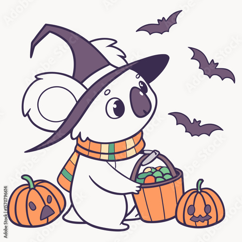 Charming SVG of a Bashful Koala bear featuring with a scarf, styled in a Halloween theme with Spooky Fun hues