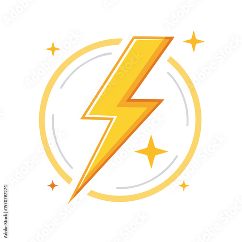 Energetic Lightning Bolt Symbol with Sparkling Star Elements Against Black Background