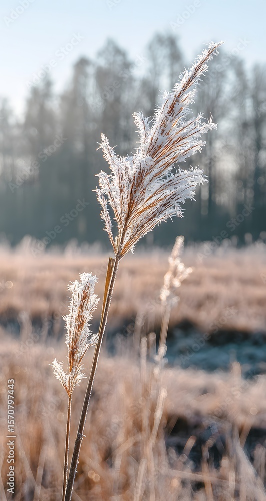 Fototapeta premium Winter's Embrace Nature's Delicate Frozen Jewels