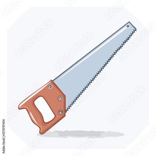 Hand saw illustration with wooden handle Construction carpentry tool for cutting wood and building DIY projects