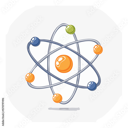 Colorful Atomic Model Depicting Nucleus and Orbiting Electrons for Science Education