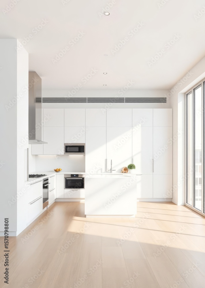 Fototapeta premium Elegant contemporary kitchen room interior modern contemporary white and wood material Empty room interior design architecture blank design room