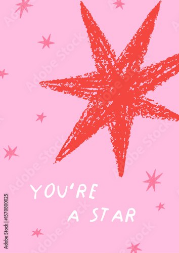 Inspirational card design with star and motivational phrase. Vertical postcar...