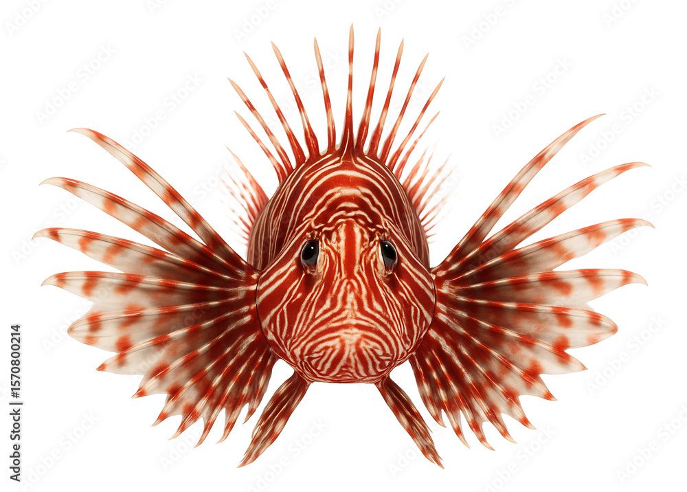 Lionfish with vibrant red and white stripes and venomous spines Lionfish with vibrant red and white stripes and venomous spines