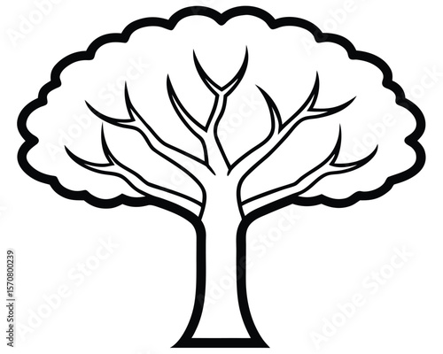 Majestic Tree Illustration Simple Line Art of a Deciduous Tree Ai Generated