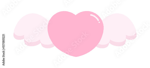 羽で飛んでいるピンク色のハートのかわいい手描きイラスト - 恋愛やバレンタインデーのイメージ素材