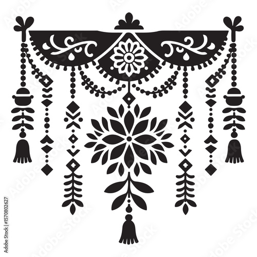 Silhouette vector of hanging floral festoon used in Indian festival decor