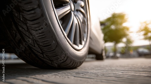 Wallpaper Mural The tire on a modern vehicle parked in a sunlit outdoor environment. Torontodigital.ca