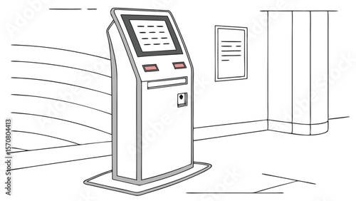 Vector Mockup of Standing Digital Kiosk on White Background