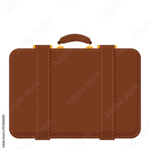 Vector illustration of a brown suitcase with a handle on a white background.