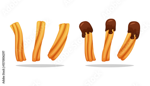 Churros snack with chocolate sauce vector isolated on white background.