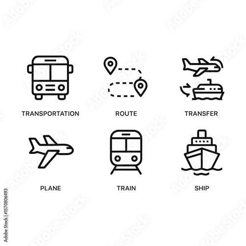 Multimodal travel vector icon collection. Outline symbols. Line design