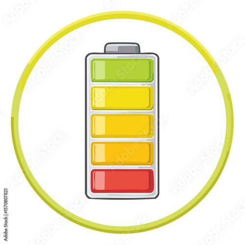Battery Indicator with Colored Blocks in Green, Yellow, and Red within a Circular Border