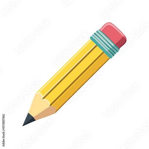 Cartoon yellow pencil with eraser on black background illustration of learning and writing tool