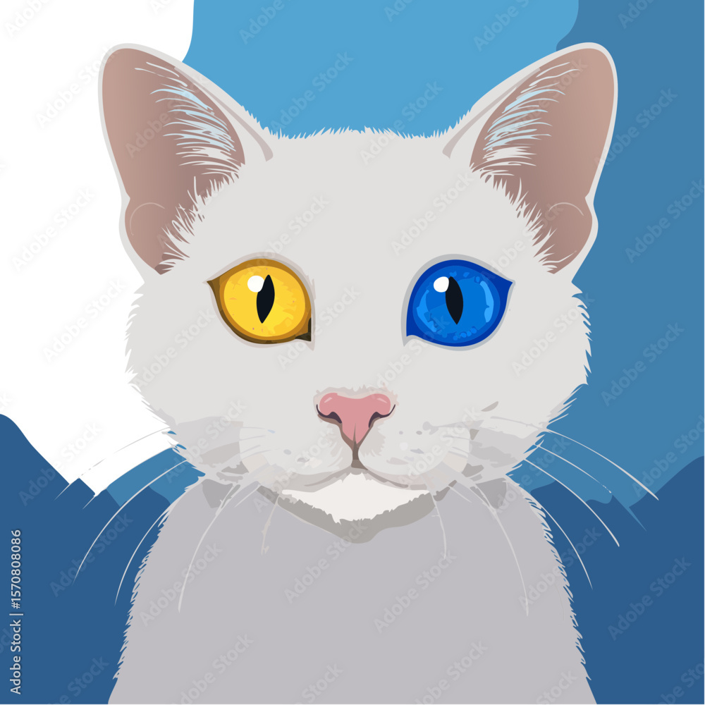 Heterochromia cat with odd eye colors - striking feline portrait in SVG format Heterochromia cat with odd eye colors - striking feline portrait in SVG format