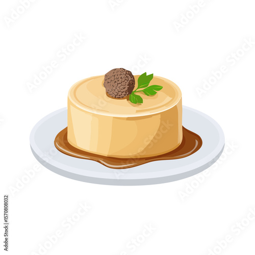 Elegant Dessert with Truffle and Parsley on a White Plate
