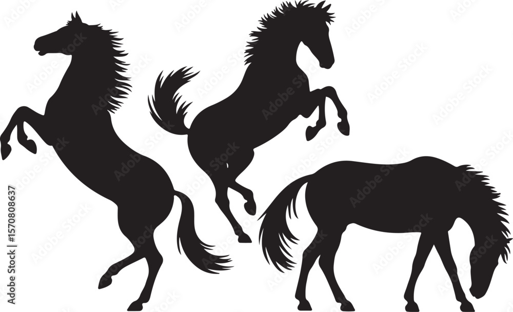 Fototapeta premium Horse Silhouette Vector Bundle Running & Standing Horse SVG Set Wild Horse Shadow Clipart Pack