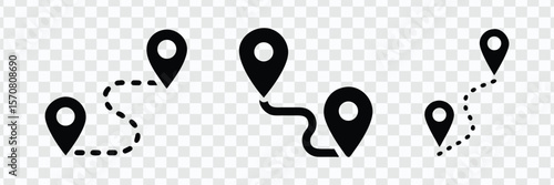 "Route Map Pin Icon Set | Location Path Marker Vector PNG"