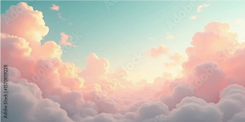 Blue sky with beautiful heart-shaped clouds and bright sun, a perfect summer day in the high atmosphere