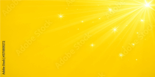 Warm summer sun rays burst with glowing yellow and orange light on an abstract bright sky background