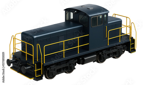 Low-nose diesel switcher featuring a central cab and external handrails