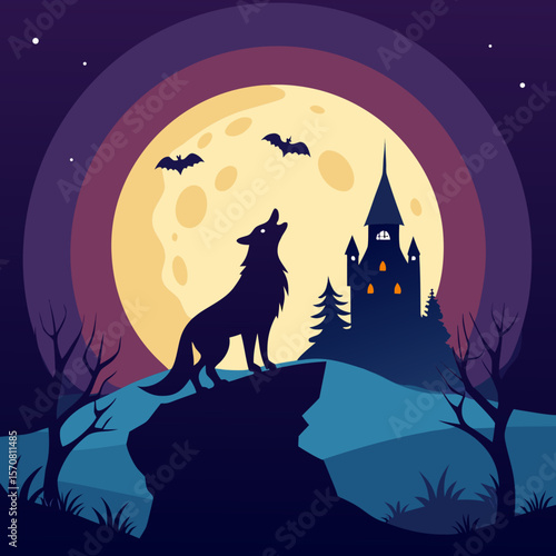 wolf howling on the moon