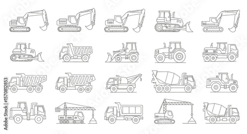 Construction and Heavy Machinery Line Icon Set