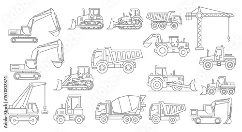 Construction and Heavy Machinery Line Icon Set