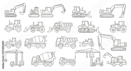 Construction and Heavy Machinery Line Icon Set