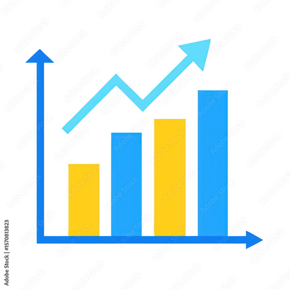 Bar chart with upward trending arrow isolated on transparent background Bar chart with upward trending arrow isolated on transparent background