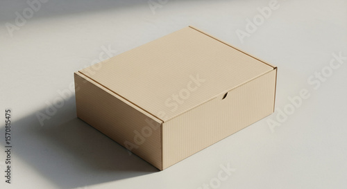 Small light wooden box with lid sits on a white surface with soft shadow, designed to express simplicity with soft shadow play, making it ideal for visual storytelling