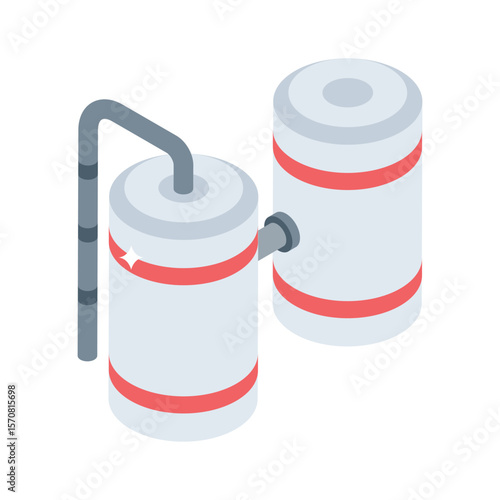 Grab this isometric style icon of oil processing refinery