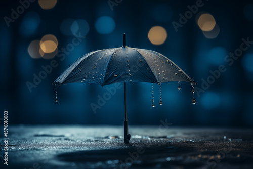 Wallpaper Mural Artistic shot of blue umbrella under blue light reflection on wet urban street Torontodigital.ca