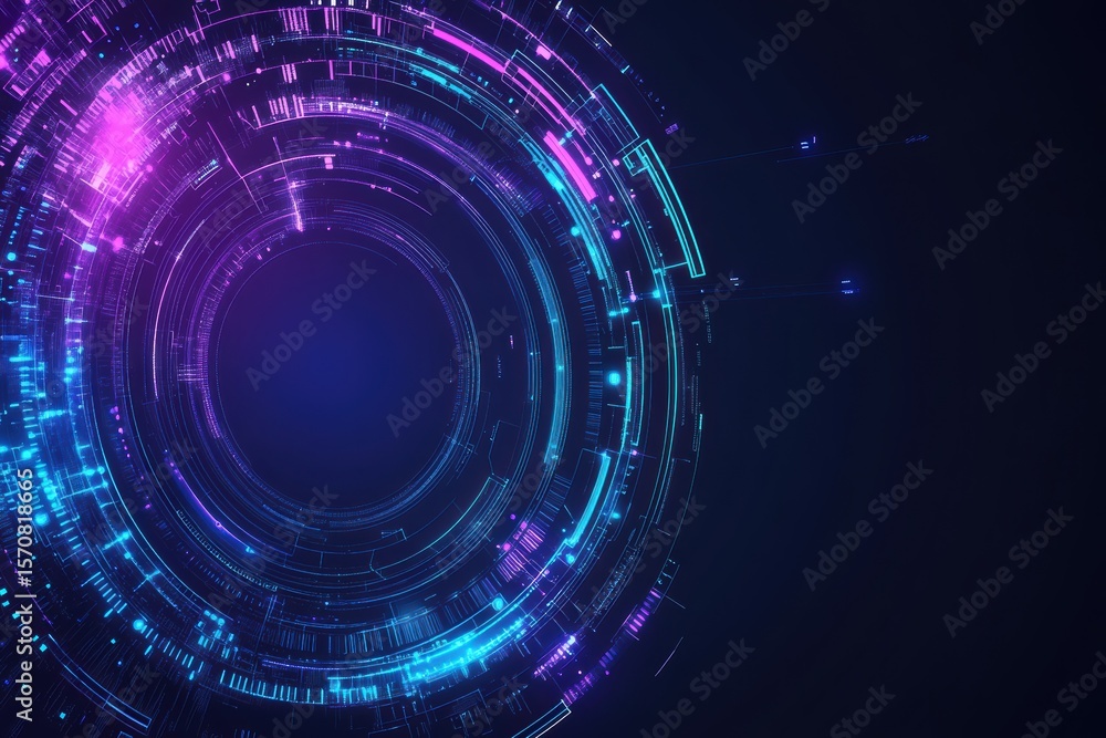 Obraz premium Digital blue and purple tech circle design on a dark background