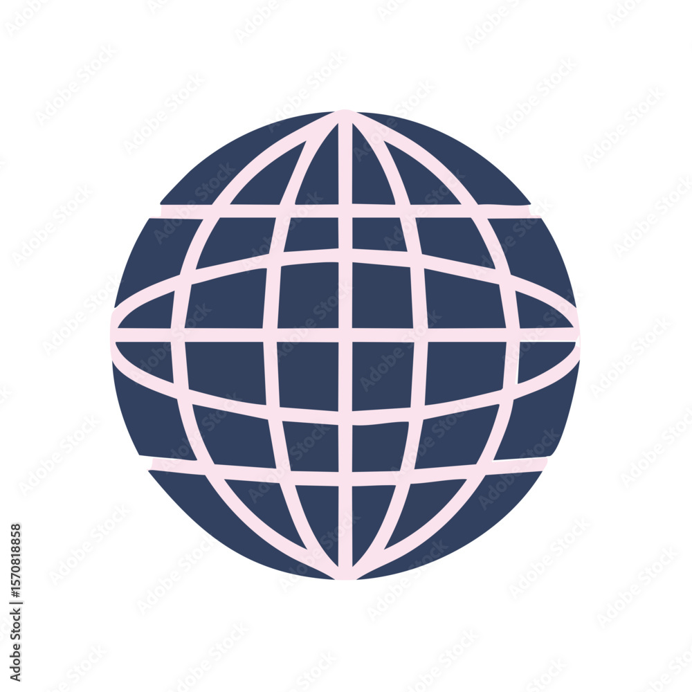 Simple flat design of a world globe with coordinate lines Global network concept icon Global communication concept blue and white Simple flat design of a world globe with coordinate lines Global network concept icon Global communication concept blue and white