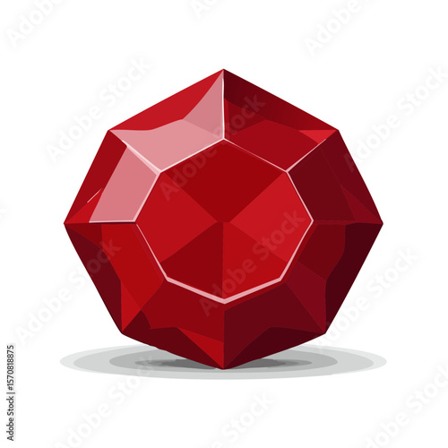 Stylized Vector Graphic of a Vibrant Red Ruby Gemstone on Dark Background