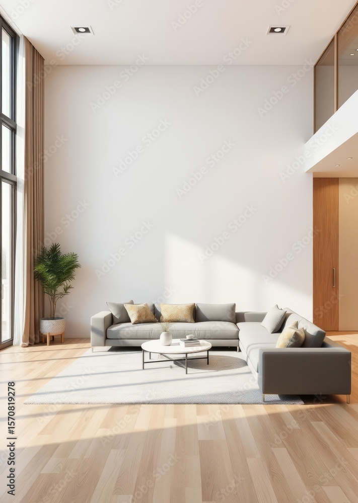 Fototapeta premium 3d modern living room with sofa Empty room interior design architecture blank design room