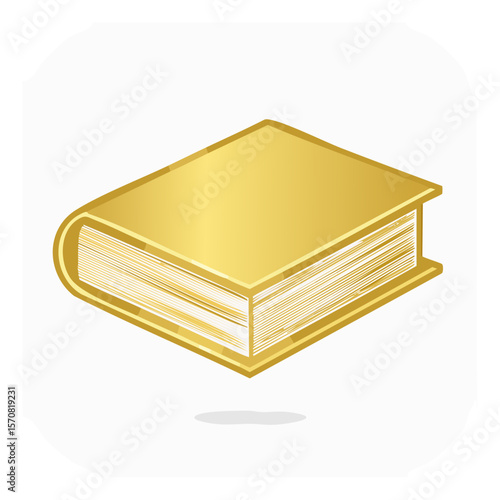 Illustration of a closed gold hardcover book with white pages for luxury education or literature concepts