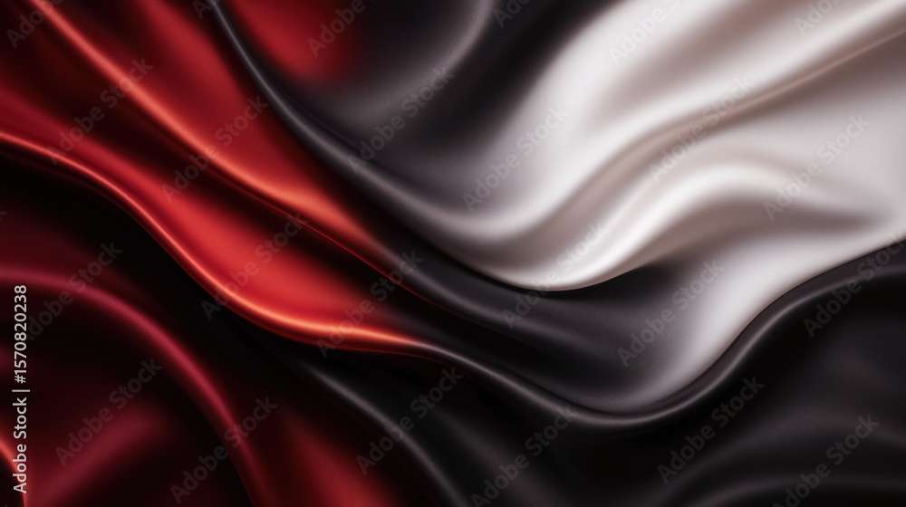 Obraz premium Luxurious red, black, and white satin fabric with flowing waves