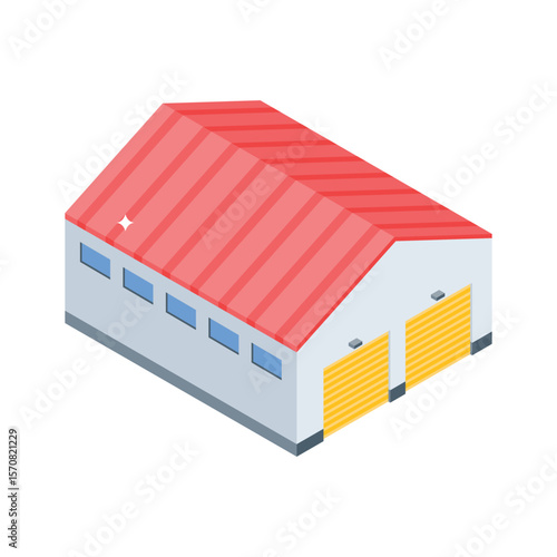 Well crafted isometric icon showing factory stockroom