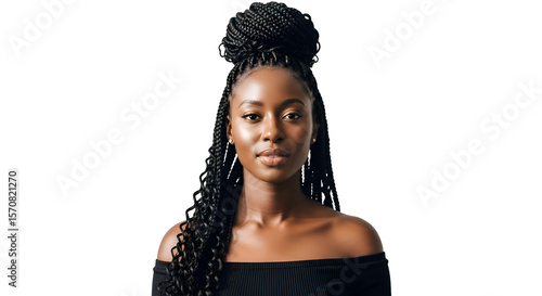 Woman Shows Braids Style with Transparent Background